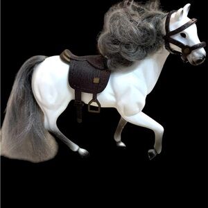 Vintage 1993 Kid Kore Plastic Horse White& Black with Saddle White Mane 8"